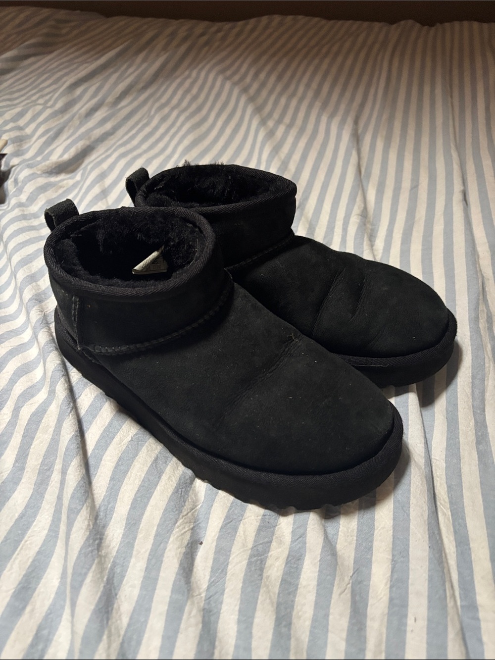 UGG Black Short Plush-Lined Slip-On Slippers